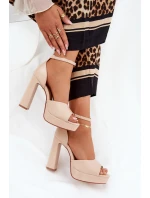 Dámské Sandály Na Podpatku A Platformě Eko Kožené Béžové Lomman