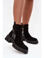 Dámské zateplené kotníkové boty z přírodního semiše D&A – černé