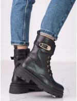 Praktické  kotníčkové boty dámské černé na plochém podpatku