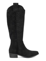 Trendy černé kozačky dámské na širokém podpatku Trendy černé kozačky dámské na širokém podpatku