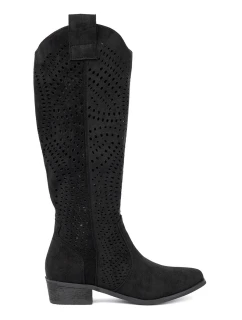 Trendy černé kozačky dámské na širokém podpatku