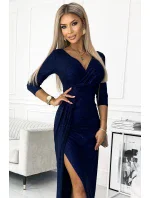 404-2 Třpytivé dlouhé šaty s výstřihem a rozparkem na nohou - GRANITE se třpytkami