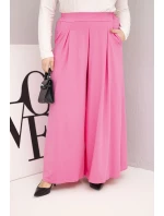 Dámské bavlněné kalhoty Plus Size s širokými nohavicemi a volným střihem světle růžové
