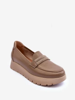 Kožené polobotky na platformě s ozdobou beže Lehira