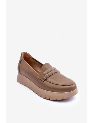 Kožené polobotky na platformě s ozdobou beže Lehira