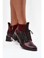 Zazoo 60503 kožené kotníkové boty na podpatku vyhřívané bordó