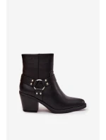 Zateplené dámské kotníkové boty na podpatku s ozdobným prvkem černé Jurelle