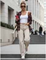 Dámská kostkovaná košile s odřenými okraji vínová FashionStreet DY0484