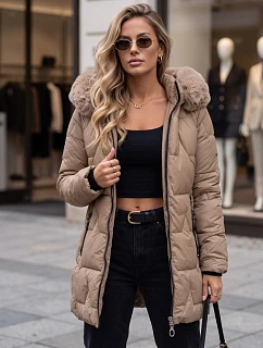 Dámská zimní prošívaná bunda s kapucí, béžová, FashionStreet TY5735