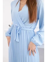 Šaty se svázaným plisovaným lemem modrý