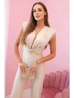 Dámský overal s ozdobným zavazováním v pase béžový