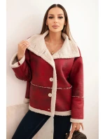 Dámská bunda Plus Size s kapucí a kapsami zateplená beránkem camelová