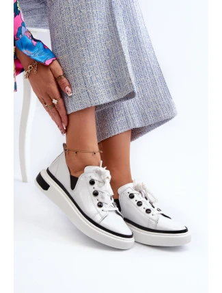 Bílé lakované dámské kožené tenisky D&A LR535