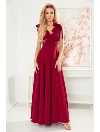 ELENA - Dlouhé dámské šaty ve vínové bordó barvě s výstřihem a zavazováním na ramenou 405-1 ELENA - Dlouhé dámské šaty ve vínové bordó barvě s výstřihem a zavazováním na ramenou 405-1