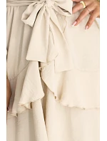 671-1 Smyslné mini šaty s obálkovým výstřihem - béžové