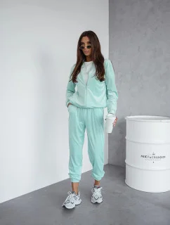 Dámský velurový komplet v mátové barvě s rozepínací mikinou (768)