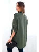 Halenka s delší zadní částí tmavé khaki