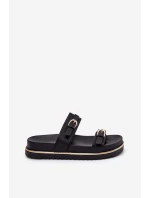 Dámské Klapky Hladké Na Platformě S Popruhy A Přezkami Černé Ziferte