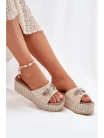 Dámské Pantofle Na Klínu S Pleteninou A Dekorací Béžové Isolene