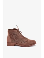 Dámské nízké kotníkové botky s perforovaným vzorem – hnědé S.Barski