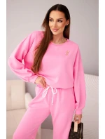 Dámská souprava máslová mikina s broží a kalhoty s rovnou nohavicí světle růžový