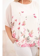 Dámská halenka Plus Size s krátkým rukávem a květinovým potiskem růžová Dámská halenka Plus Size s krátkým rukávem a květinovým potiskem růžová