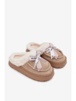 Dámské pantofle s kožešinou a mašlí Béžové Fenella