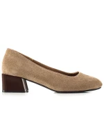 Moderní hnědé lodičky dámské na širokém podpatku Moderní hnědé lodičky dámské na širokém podpatku