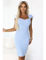 318-8 Elegantní midi šaty s krásným výstřihem - MODRÉ