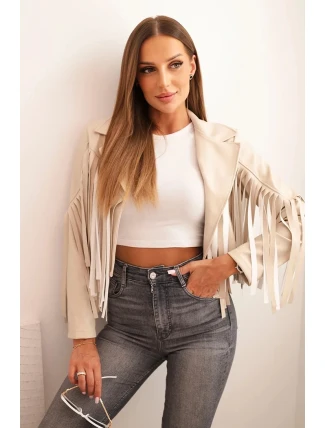 Dámská bunda z eko kůže s třásněmi v boho stylu béžová Dámská bunda z eko kůže s třásněmi v boho stylu béžová