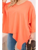 Dámská bavlněná blůza Plus Size s asymetrickým spodním lemem a V výstřihem meruňková