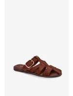 Dámské nazouváky na ploché podrážce s pásky a zlatou sponou Bežové Elzora