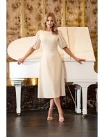 S400 Šaty s puff rukávy - krémové S400 Šaty s puff rukávy - krémové