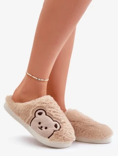 Dámské Chlupaté Pantofle S Medvídkem Béžové Fiorinella