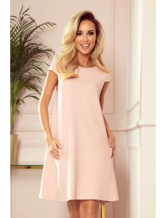 CELINE - Dámské trapézové šaty v pastelově růžové barvě s kapsičkami 314-1 CELINE - Dámské trapézové šaty v pastelově růžové barvě s kapsičkami 314-1