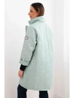 Dámská bunda Plus Size prošívaná s ozdobnými knoflíky a límcem jasno mentolová