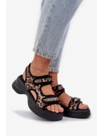 Eko Kožené Lehké Sandály Na Platformě Panther Hnědé