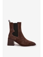 Kožené semišové dámské boty na podpatku s vyhříváním Artiker 57C0047 hnědé