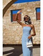 M843 Džínové midi šaty - světle modré