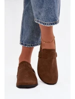 Dámské pantofle a chodaki na platformě s přezkou – hnědé Selio Dámské pantofle a chodaki na platformě s přezkou – hnědé Selio