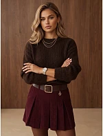 Dámský volný svetr s kulatým výstřihem, čokoládová barva, FashionStreet MY2587