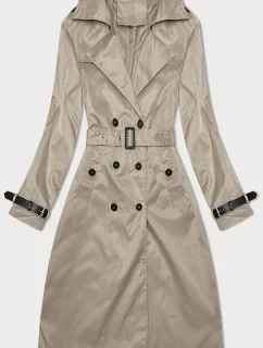 Tmavě béžový dlouhý dámský kabát trenčkot s opaskem (1803#-5)