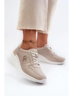 Dámské kožené tenisky na podpatku béžové S.Barski LR810