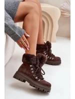 Dámské šněrovací boty s kožíškem tmavě hnědé Vaminia