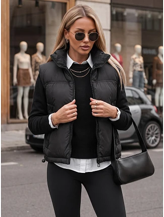Dámská prošívaná zateplená krátká černá vesta FashionStreet TY5970 Dámská prošívaná zateplená krátká černá vesta FashionStreet TY5970