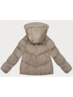 Béžová volná dámská bunda s kapucí (8118)