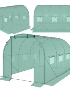SKLENÍK ZAHRADNÍ TUNEL 200X300X200CM PE KONSTRUKCE ZELENÁ OCEL