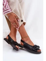 Kožené Ploché Sandály S Dekorací CheBello 4642 Černé