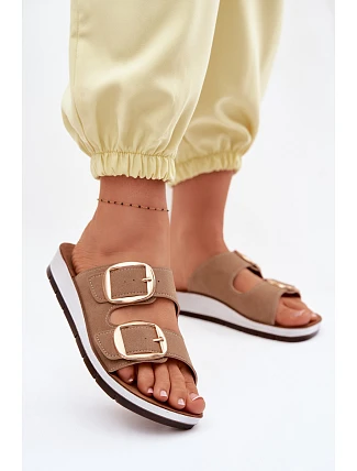 Dámské pantofle se zlatými sponami Inblu CP000061 světle hnědé