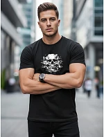 Pánské bavlněné tričko s chlupatým potiskem lebky černé FashionStreet NX085R